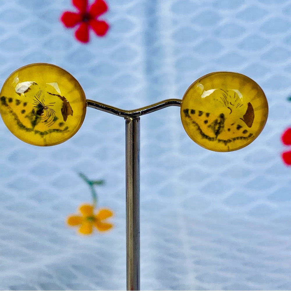Anthropology Yellow Moth Button Earrings